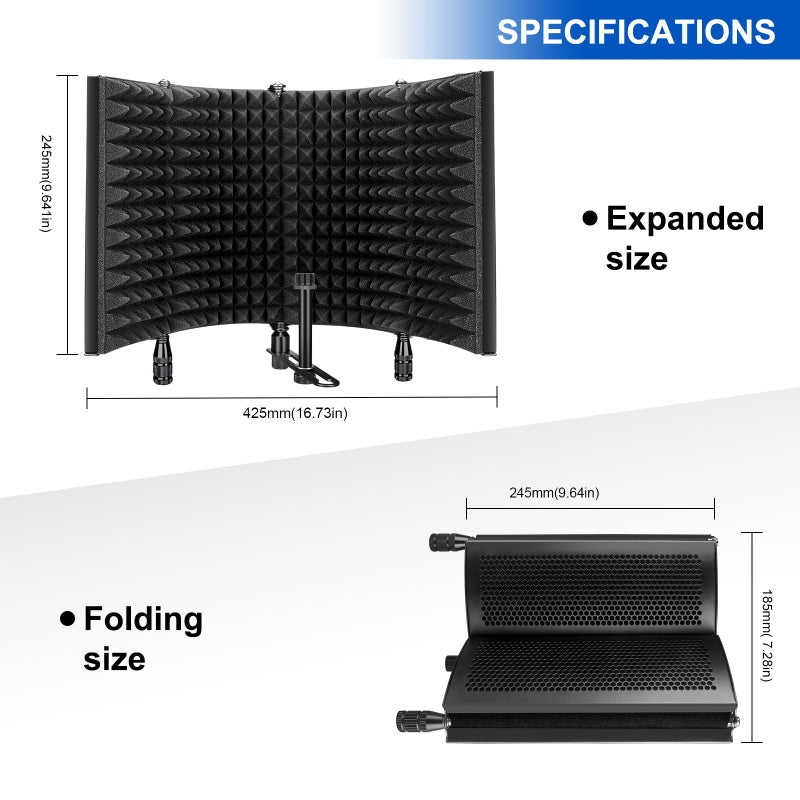 Aokeo Studio Recording Microphone Isolation Shield, Pop Filter.High density absorbent foam is used to filter vocal. Suitable for blue yeti and any condenser microphone recording equipment - Image 5